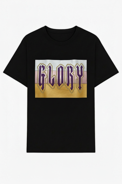 Glory T-shirt front view - exact font match